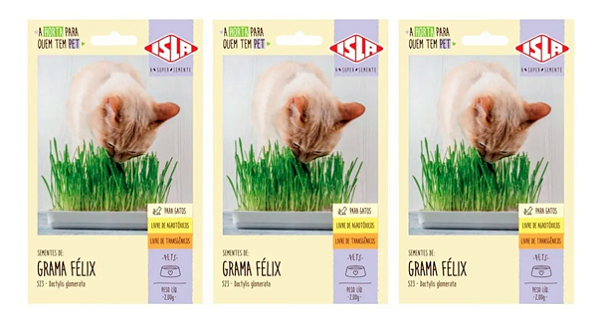 Kit 3 Sementes de Grama Félix - Erva para Gatos - 2g - Isla Linha Pet