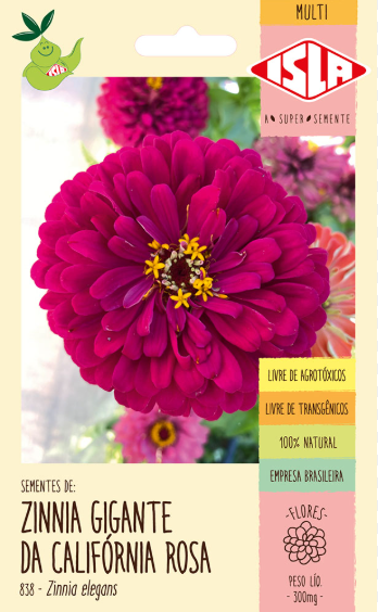 Sementes de Zinnia Gigante da Califórnia Rosa 300mg - Isla Multi