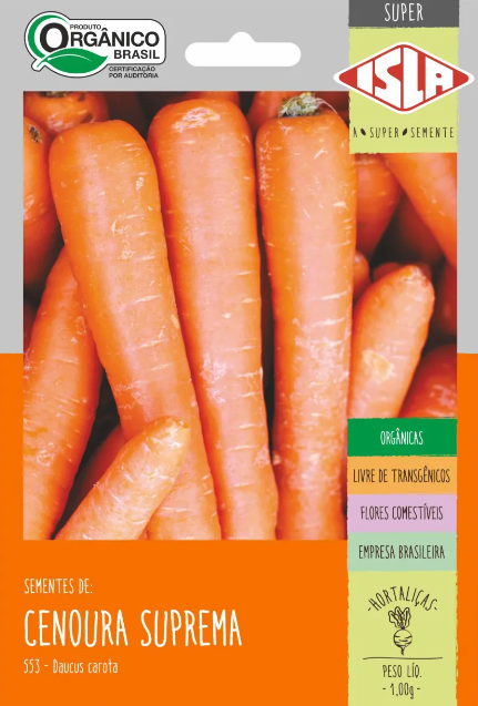 Sementes de Cenoura Suprema 1,0g - Orgânico Isla Super