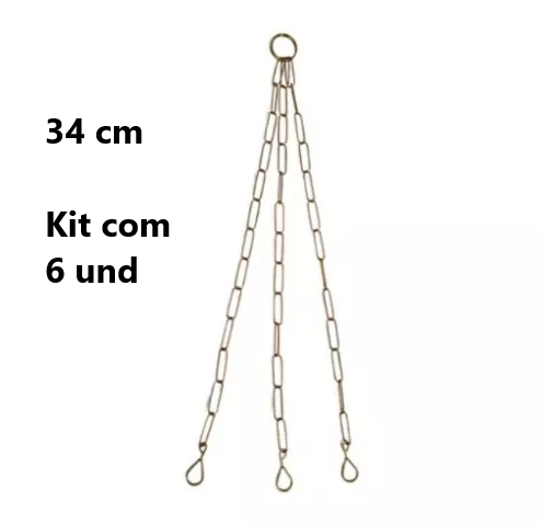 Kit 6 Corrente de Metal Tripla para Vaso Suspenso 34cm