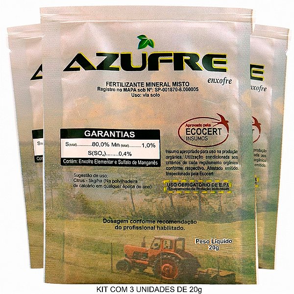 Kit 3 Azufre Sachês - Enxofre Solúvel - 20 gramas