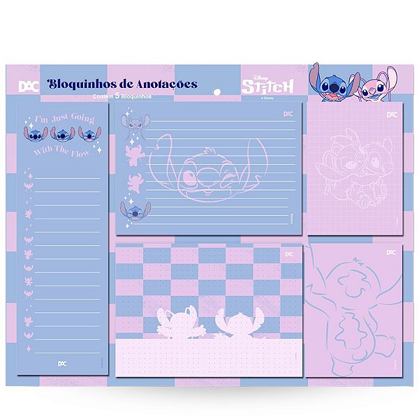 Kit Bloquinhos de Anotações com 5 Modelos Stitch & Angel™ Disney©