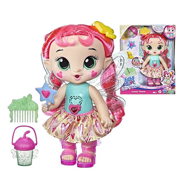 Boneca Baby Alive Glo Pixies Fada Sammie Shimmer - Rosa c/Luzes e Sons - Hasbro©