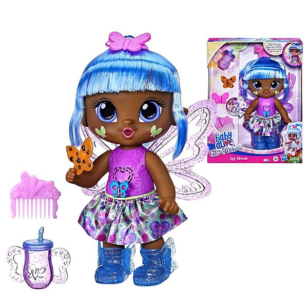 Boneca Baby Alive Glo Pixies Fada Gigi Glimmer - Azul c/Luzes e Sons - Hasbro©