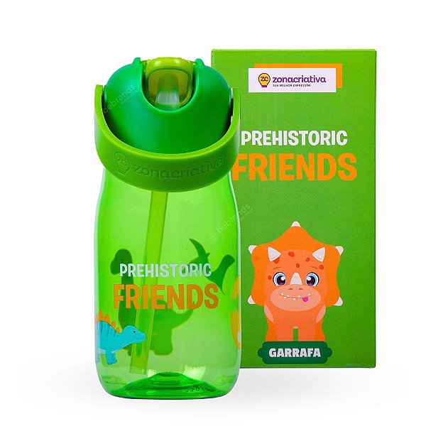 Garrafa Infantil Flip c/Canudo 400ml - Amigos Dino