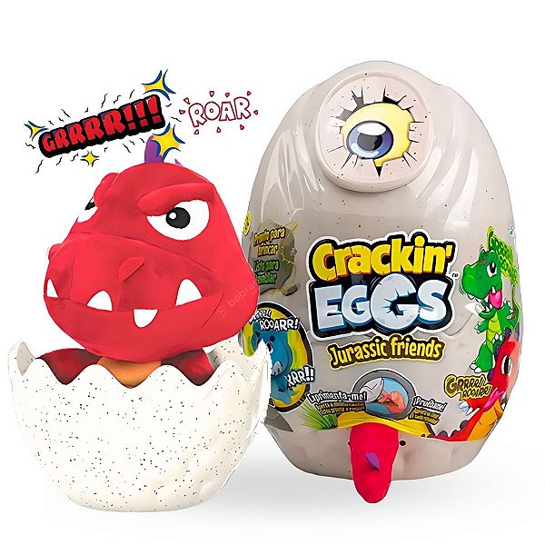 Pelúcia Interativa c/ Vibração e Som - Ovo Crackin Eggs Jurassic Friends Roarasaurus
