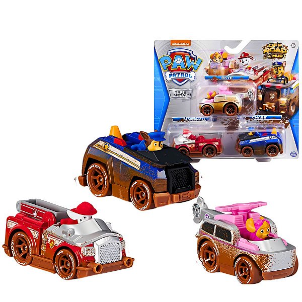 Pack Patrulha Canina™  3 Mini Veículos True Metal Off Road MUD - Nickelodeon