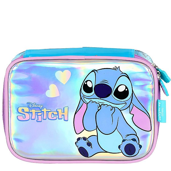 Estojo Box 100 pens Metalizado Azul Stitch  - Disney