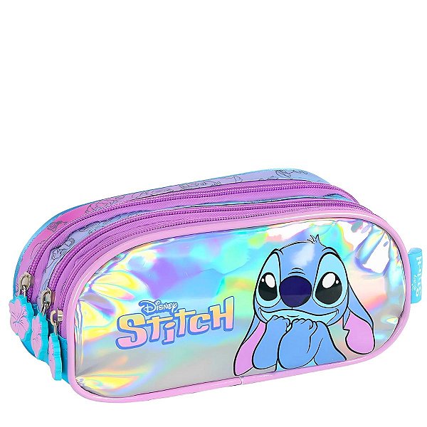 Estojo Triplo Metalizado Azul Stitch  - Disney