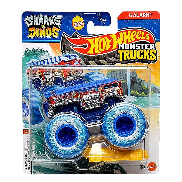 Hot Wheels Monster Trucks Sharks vs Dinos 1:64 - 5 Alarm Bombeiro 6/8