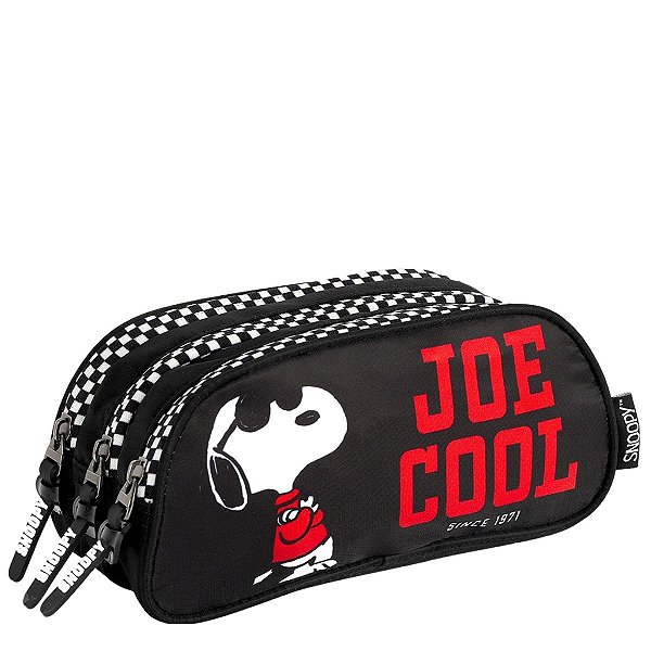 Estojo Triplo Juvenil Preto Snoopy Peanuts -  Luxcel