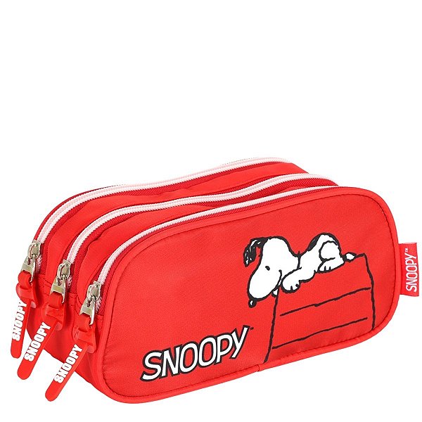Estojo Triplo Juvenil Vermelho Snoopy Peanuts -  Luxcel