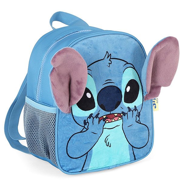 Lancheira Stitch Pelúcia e Orelhas 3D Azul UP4YOU - Disney Oficial - Design Premium