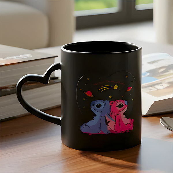 Caneca Magic - Muda de Cor 350ml Namorados - Stitch & Angel