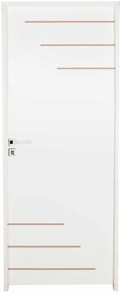 PORTA FRISADA MILANO HDF PRIMER MONTADA NO BATENTE ECOLÓGICO DE 11 CM COM FECHADURA WC MODENA