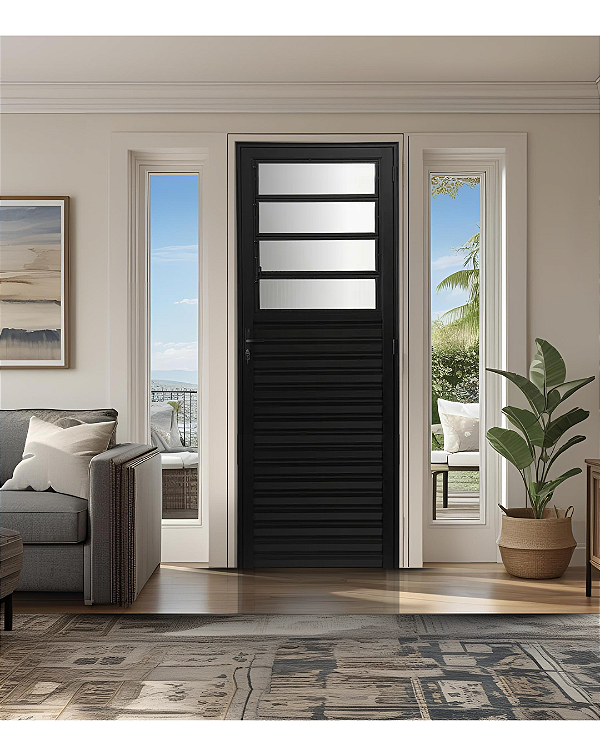 PORTA BASCULANTE VIDRO BOREAL ALUMINIO PRETO - LINHA 25