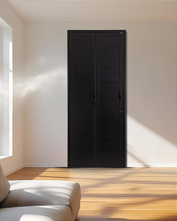 PORTA ALUMÍNIO CAMARÃO LAMBRIL DUPLO PRETO COM TRINCO - LINHA PREMIUM