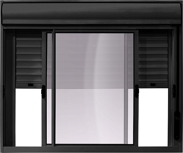 JANELA ALUMÍNIO PERSIANA INTEGRADA MANUAL PRETO 2 FOLHAS MÓVEIS