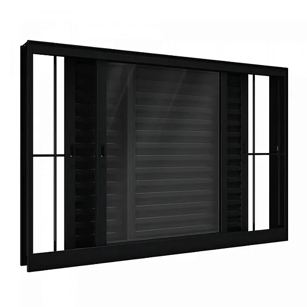 JANELA VENEZIANA 3 FLS MÓVEIS ALUMÍNIO PRETO C/ GRADE - LINHA 25 PREMIUM