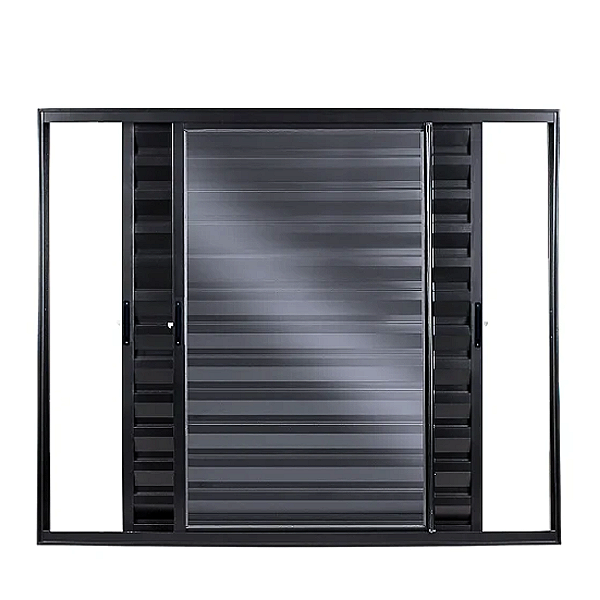 JANELA VENEZIANA 3 FOLHAS MÓVEIS ALUMÍNIO PRETO S/ GRADE - LINHA RESISTENCE