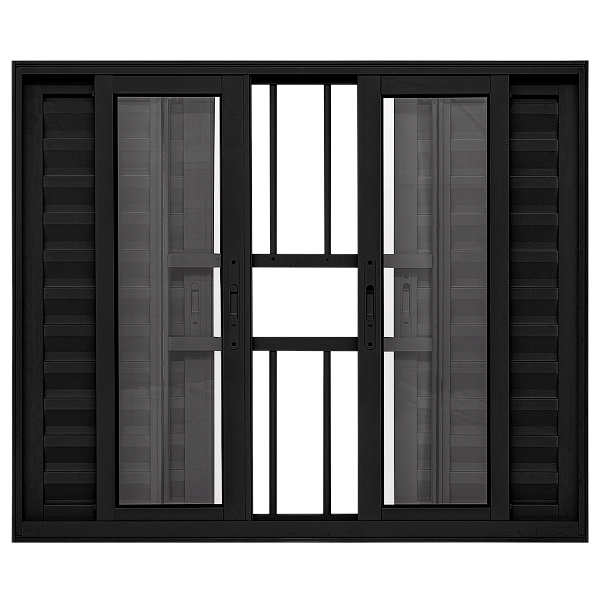 JANELA VENEZIANA 6 FLS ALUMÍNIO PRETO C/ GRADE - LINHA 25 PREMIUM