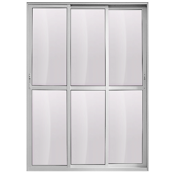 PORTA DE CORRER 3 FOLHAS DE VIDRO MÓVEIS ALUMÍNIO BRANCO VIDRO LISO - LINHA PREMIUM