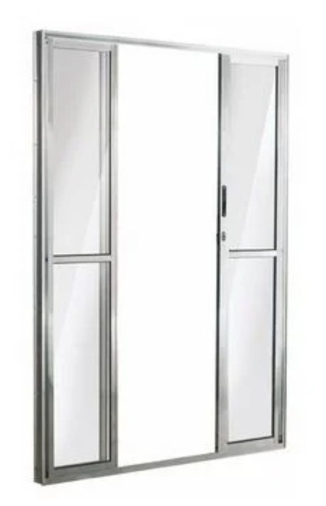 PORTA DE CORRER 4 FOLHAS ALUMÍNIO BRILHANTE VIDRO LISO C/ FECHADURA - LINHA PREMIU
