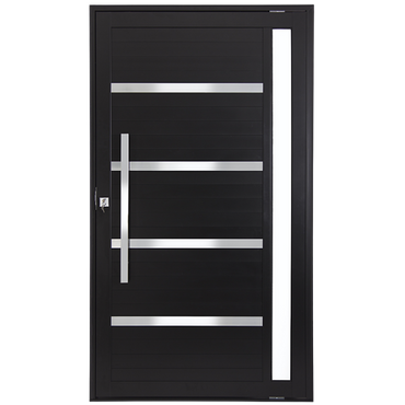 PORTA LAMBRIL PIVOTANTE ALUMÍNIO PRETO C/ PUXADOR C/ FRISOS C/ VIDRO S/ DIVISÓRIA