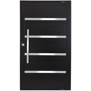 PORTA LAMBRIL PIVOTANTE ALUMÍNIO PRETO C/ PUXADOR C/ FRISOS S/ VIDRO