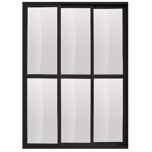 PORTA DE CORRER 3 FOLHAS MÓVEIS ALUMÍNIO PRETO 2 FECHADURAS VIDRO LISO - LINHA PREMIUM
