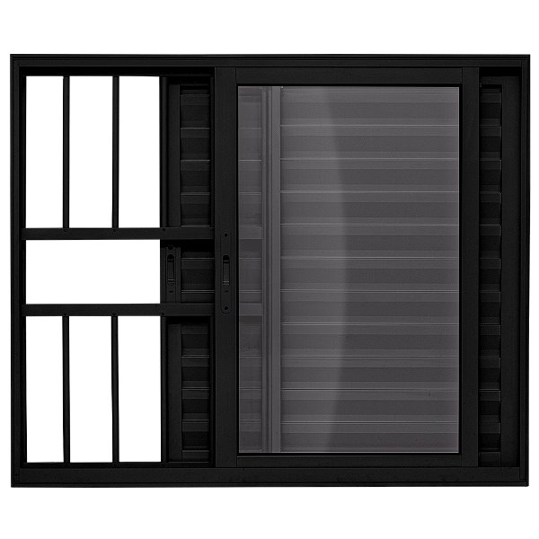 DUPLICADO - JANELA VENEZIANA 3 FLS ALUMÍNIO PRETO C/ GRADE - LINHA 25 PREMIUM