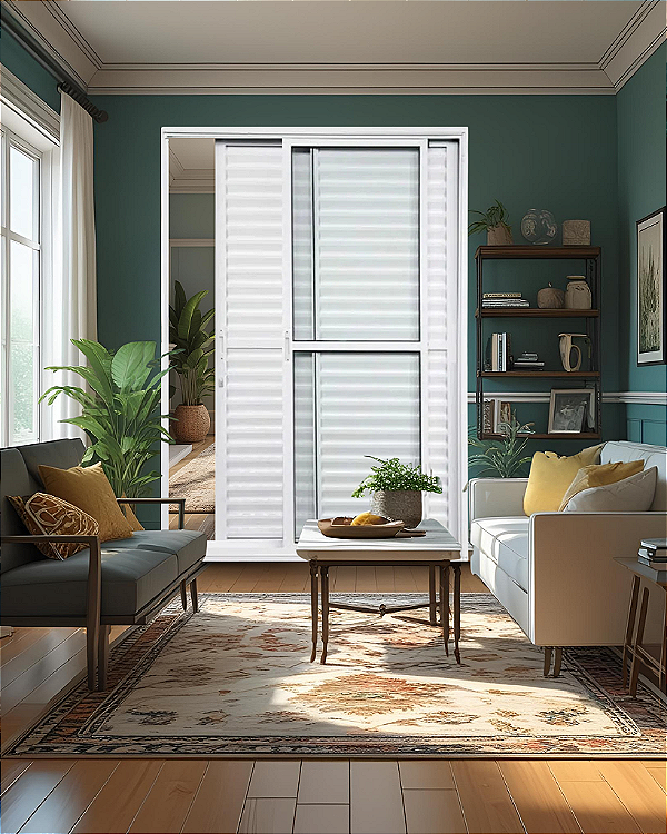DUPLICADO - PORTA BALCÃO 3 FOLHAS (1 FIXA) ALUMÍNIO BRANCO COM FECHADURA VIDRO LISO - LINHA PREMIUM