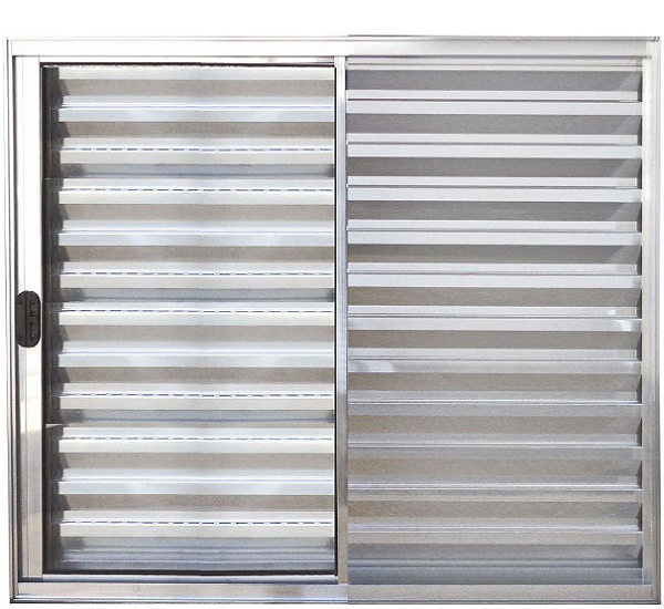 JANELA VENEZIANA 3 FOLHAS (1 FIXA) SEM GRADE ALUMÍNIO BRILHANTE - LINHA RESISTENCE