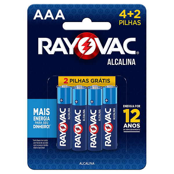 Pilha Alcalina Rayovac AAA6 Cartela com 6 Pilhas
