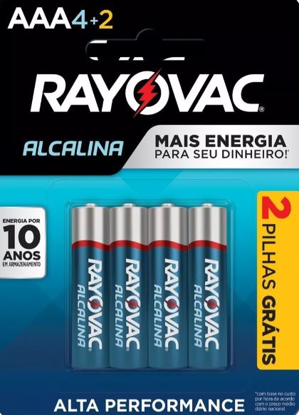 Pilha Alcalina Rayovac AAA6 Cartela com 6 Pilhas