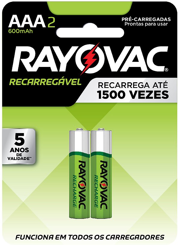 Pilha Recarregável Econômica Rayovac AAA  600MAH 2 Pilhas