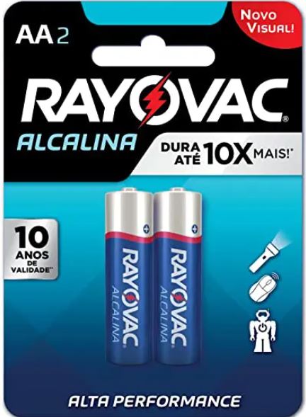 Pilha Alcalina Rayovac AA Pequena 1 Cartela com 2 Pilhas