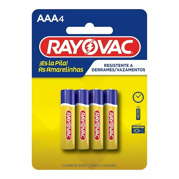 Pilha Zinco Rayovac AAA palito Cartela com 4 Pilhas