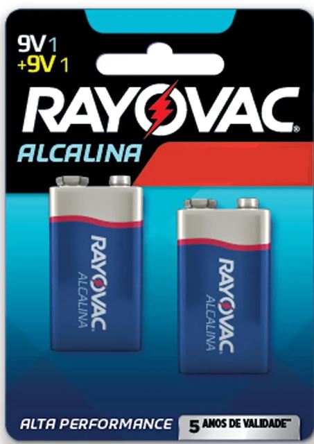 Bateria Alcalina Rayovac 9V Cartela com 2 Baterias