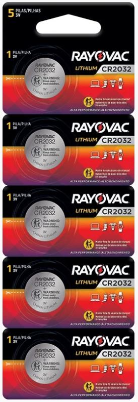 Pilha Eletrônica Rayovac Botão CR2032 - 5 Pilhas