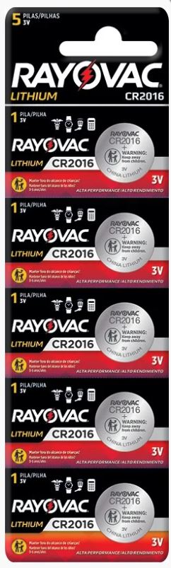Pilha Eletrônica Rayovac Botão CR2016 5 unid