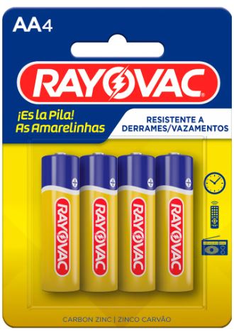 Pilha Rayovac Zinco AA Pequena Cartela com 4 Pilhas