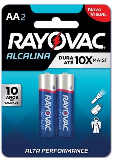 Pilhas Alcalinas Pequena Rayovac AA Cartela com 2 Pilhas