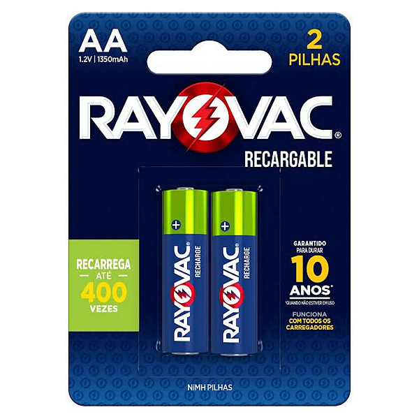 Pilha Recarregável Econômica Rayovac AA 1350MAH 2 Pilhas