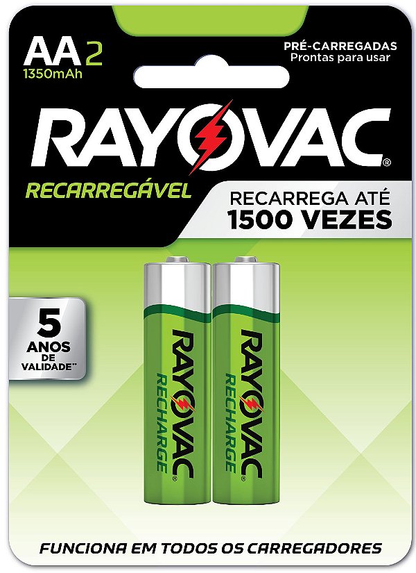 Pilha Recarregável Econômica Rayovac AA 1350MAH 2 Pilhas