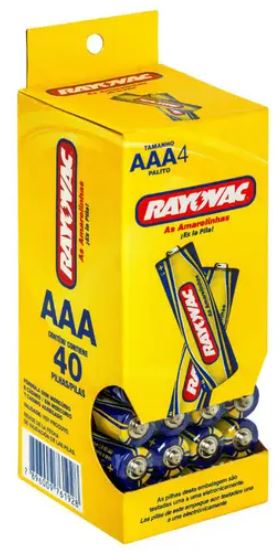 Pilha Zinco Rayovac AAA Tubo com 10 Cartelas de 4 Pilhas (40 Pilhas)