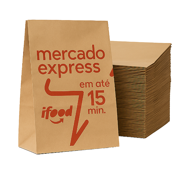 Kit 50 Saco de Papel Kraft Ifood – 33x28x17,5 cm