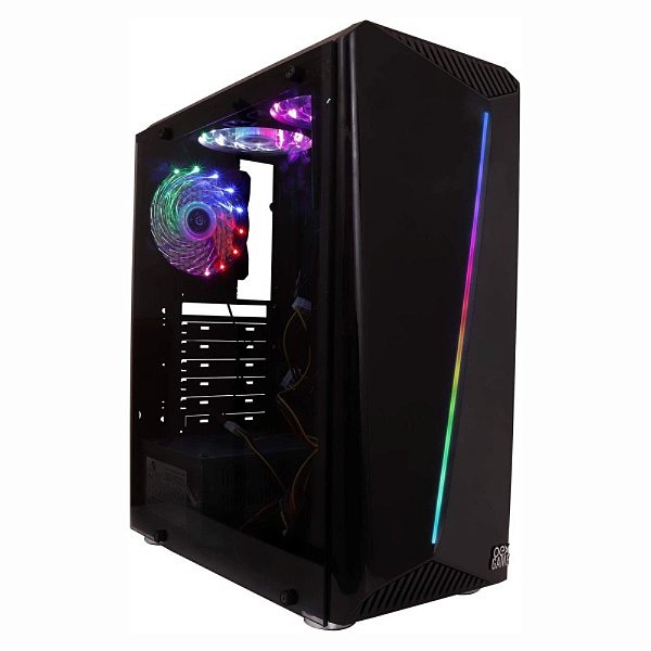 Gabinete Gamer Gh200 Lateral Vidro + 1 Fan Rgb Led Preto Oex