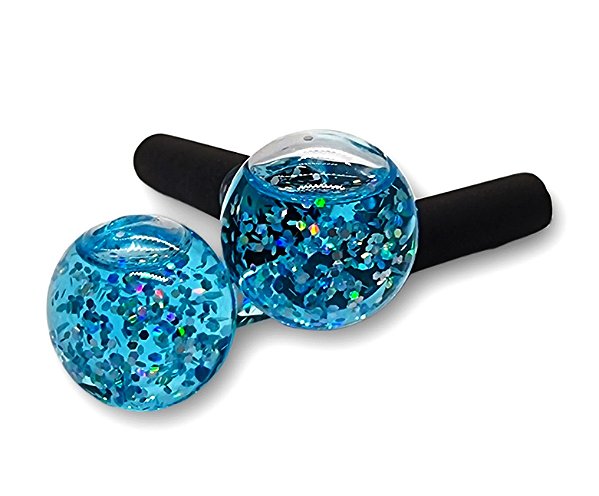 Par De Esfera Cromoterapia Vidro Pequena Facial Azul Gliter