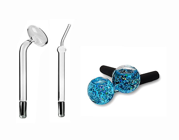 Kit Facial Eletrodo Cebolão, Eletrodo Cauterizador E Par Esfera Azul Gliter